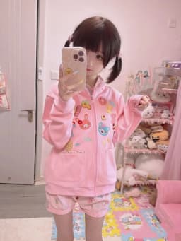 Cute Sweet Japanese Style Plaid Hoodie Long Sleeve Children's Fun Amusement Park Pink Outfit Women's Fashion Commute Style