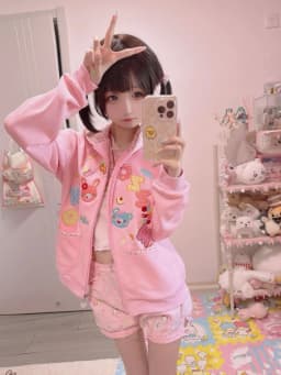 Cute Sweet Japanese Style Plaid Hoodie Long Sleeve Children's Fun Amusement Park Pink Outfit Women's Fashion Commute Style