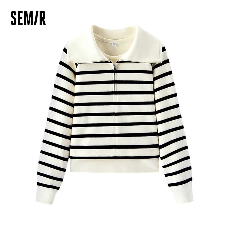 Semir Women Sweatshirt Brushed Fabric Stripe Pattern Raglan Sleeve Two Piece Design Vest Layer Detail 2026 Winter Soft Comfort