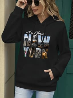 Women's Autumn and Winter Warm and Loose Casual NOPE Not Today Printed Suede Long Sleeved Hooded Sweatshirt