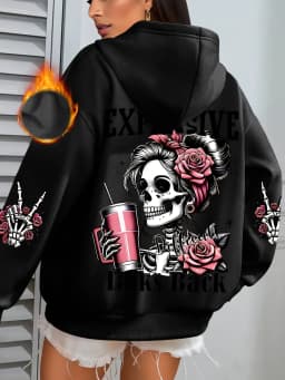 Women's Autumn and Winter Warm and Loose Casual NOPE Not Today Printed Suede Long Sleeved Hooded Sweatshirt