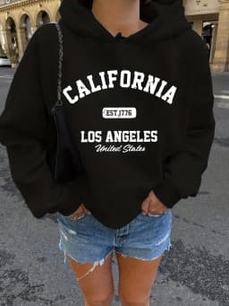 Women's Autumn and Winter Warm and Loose Casual NOPE Not Today Printed Suede Long Sleeved Hooded Sweatshirt