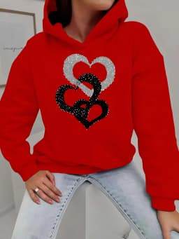 Women's Autumn and Winter Warm and Loose Casual NOPE Not Today Printed Suede Long Sleeved Hooded Sweatshirt