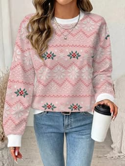 New Christmas style hoodie women's long sleeved round neck casual pullover 3D fun Christmas snowman printed sweatshirt