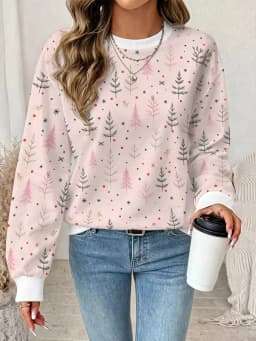 New Christmas style hoodie women's long sleeved round neck casual pullover 3D fun Christmas snowman printed sweatshirt