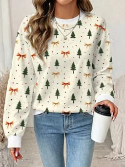 New Christmas style hoodie women's long sleeved round neck casual pullover 3D fun Christmas snowman printed sweatshirt