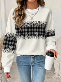 Fun Santa Claus print sports, women's autumn and winter long sleeved round neck casual loose hoodie pullover