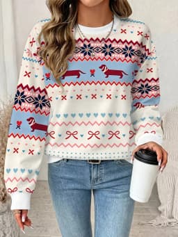 Fun Santa Claus print sports, women's autumn and winter long sleeved round neck casual loose hoodie pullover