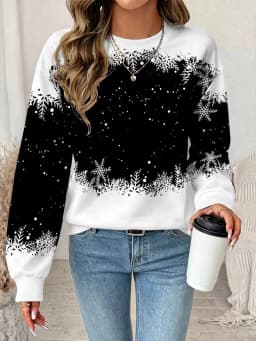 Fun Santa Claus print sports, women's autumn and winter long sleeved round neck casual loose hoodie pullover