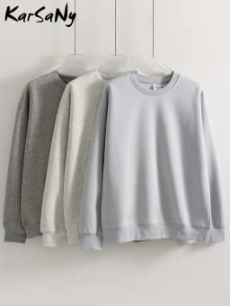 KarSaNy Oversize Sweatshirts For Women Autumn Crewneck Loose Pullovers Cotton Sports Tops Women Sweatshirts Navy Blue Casual