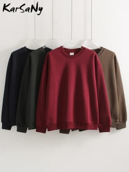 KarSaNy Oversize Sweatshirts For Women Autumn Crewneck Loose Pullovers Cotton Sports Tops Women Sweatshirts Navy Blue Casual