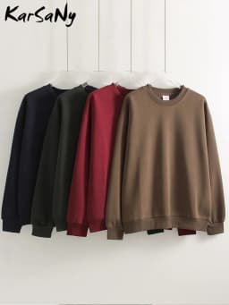 KarSaNy Oversize Sweatshirts For Women Autumn Crewneck Loose Pullovers Cotton Sports Tops Women Sweatshirts Navy Blue Casual