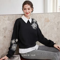 LOUIS YAO Beaded Floral Embellished Women's Sweatshirt 2026 Spring/Autumn Pullover Sweet Style Sequin-Detailed Loose-Fit Hoodies