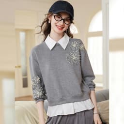 LOUIS YAO Beaded Floral Embellished Women's Sweatshirt 2026 Spring/Autumn Pullover Sweet Style Sequin-Detailed Loose-Fit Hoodies