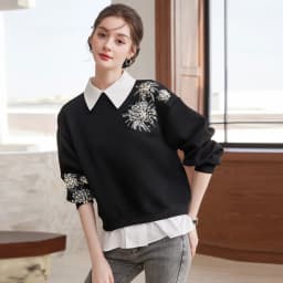 LOUIS YAO Beaded Floral Embellished Women's Sweatshirt 2026 Spring/Autumn Pullover Sweet Style Sequin-Detailed Loose-Fit Hoodies