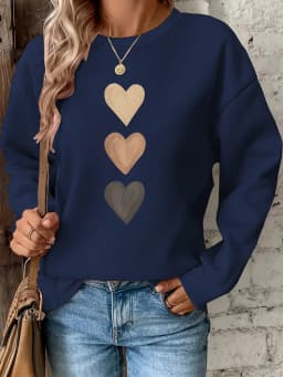Women's Autumn and Winter Casual Loose Warm Print Comfortable Plus Velvet Long-Sleeved Round Neck Sweatshirt