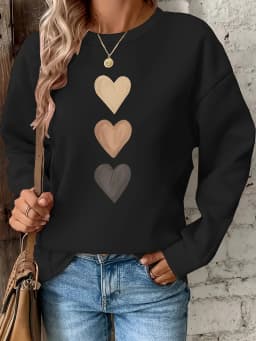 Women's Autumn and Winter Casual Loose Warm Print Comfortable Plus Velvet Long-Sleeved Round Neck Sweatshirt