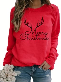 Women's Autumn and Winter Casual Loose Warm Print Comfortable Plus Velvet Long-Sleeved Round Neck Sweatshirt