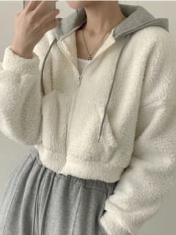 Lamb Fur Collar Short Coat Women's Autumn Winter Thickened Zipper Hooded Jacket Korean Style Contrast Color Open Cardigan