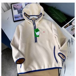 Fashionable Casual Fleece Lined Hoodie Jacket Couple Style Texture Sensation Zipper Less Loose Fit Long Sleeve  Color