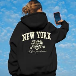 Women's Autumn and Winter Fashion Casual Sports Loose Los Angeles Print Fleece Warm Long Sleeved Pocket Hooded Sweatshirt