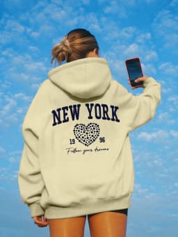 Women's Autumn and Winter Fashion Casual Sports Loose Los Angeles Print Fleece Warm Long Sleeved Pocket Hooded Sweatshirt