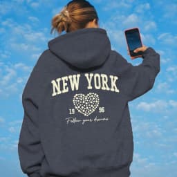 Women's Autumn and Winter Fashion Casual Sports Loose Los Angeles Print Fleece Warm Long Sleeved Pocket Hooded Sweatshirt