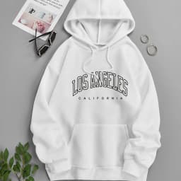 Women's Autumn and Winter Fashion Casual Sports Loose Los Angeles Print Fleece Warm Long Sleeved Pocket Hooded Sweatshirt