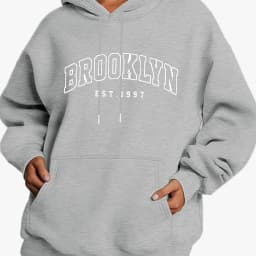 Women's Autumn and Winter Fashion Casual Sports Loose Los Angeles Print Fleece Warm Long Sleeved Pocket Hooded Sweatshirt
