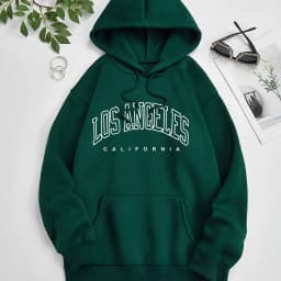 Women's Autumn and Winter Fashion Casual Sports Loose Los Angeles Print Fleece Warm Long Sleeved Pocket Hooded Sweatshirt
