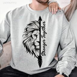 Stronger Together Lion Matching Couples Positive Quote Autumn and Winter Thermal Hoodie Long Sleeve Sweatshirt  Adult Pullover