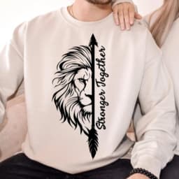 Stronger Together Lion Matching Couples Positive Quote Autumn and Winter Thermal Hoodie Long Sleeve Sweatshirt  Adult Pullover