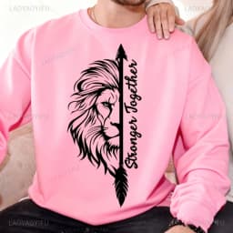 Stronger Together Lion Matching Couples Positive Quote Autumn and Winter Thermal Hoodie Long Sleeve Sweatshirt  Adult Pullover