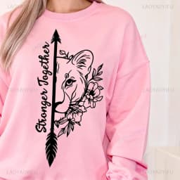 Stronger Together Lion Matching Couples Positive Quote Autumn and Winter Thermal Hoodie Long Sleeve Sweatshirt  Adult Pullover