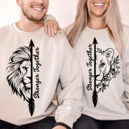 Stronger Together Lion Matching Couples Positive Quote Autumn and Winter Thermal Hoodie Long Sleeve Sweatshirt  Adult Pullover