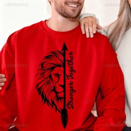 Stronger Together Lion Matching Couples Positive Quote Autumn and Winter Thermal Hoodie Long Sleeve Sweatshirt  Adult Pullover
