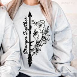 Stronger Together Lion Matching Couples Positive Quote Autumn and Winter Thermal Hoodie Long Sleeve Sweatshirt  Adult Pullover