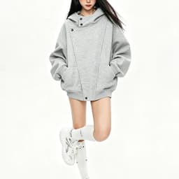High Street Hoodies Women Streetwear Casual Loose Buttons Hooded Outwear Fall Winter Fashion All Match Long Sleeve Sweatshirt