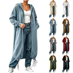 Women's Textured Long Zip Up Hoodie Jacket Casual Sweatshirt Vertical Extended Layer Layer Cool Weather Streetwear Zip up Hoodie