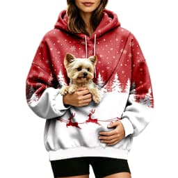 Women Fall And Winter Hoodie With Pet Pouch Oversized Pocket Colorful Print Sweatshirt For Dogs And Long Hoodie Dress plus Size