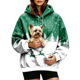 Women Fall And Winter Hoodie With Pet Pouch Oversized Pocket Colorful Print Sweatshirt For Dogs And Long Hoodie Dress plus Size