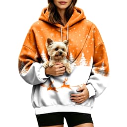 Women Fall And Winter Hoodie With Pet Pouch Oversized Pocket Colorful Print Sweatshirt For Dogs And Long Hoodie Dress plus Size