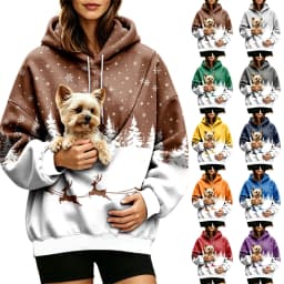 Women Fall And Winter Hoodie With Pet Pouch Oversized Pocket Colorful Print Sweatshirt For Dogs And Long Hoodie Dress plus Size