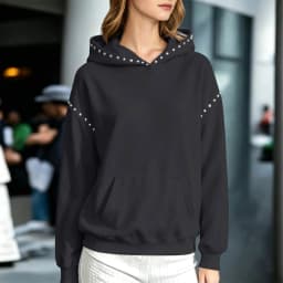 Women Winter Fashion Pullover Hooded Sweater With Metal And Pocket Hooded Pullover Shirt Hooded Sweatshirt with Pockets Women