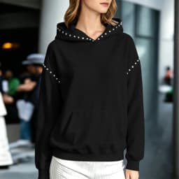 Women Winter Fashion Pullover Hooded Sweater With Metal And Pocket Hooded Pullover Shirt Hooded Sweatshirt with Pockets Women