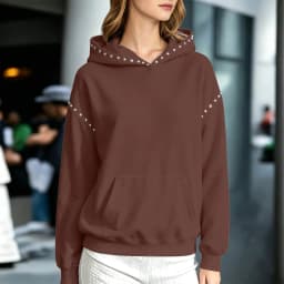 Women Winter Fashion Pullover Hooded Sweater With Metal And Pocket Hooded Pullover Shirt Hooded Sweatshirt with Pockets Women