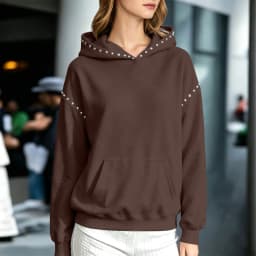 Women Winter Fashion Pullover Hooded Sweater With Metal And Pocket Hooded Pullover Shirt Hooded Sweatshirt with Pockets Women