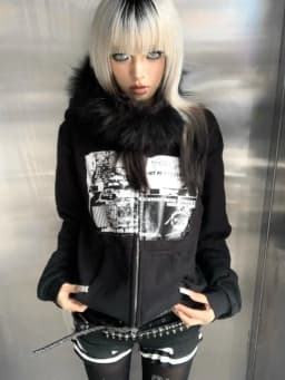 2026 Subculture Faux Fur Print Jacket with Hooded Women Casual Slim Vintage Hoodies Y2k Gothic Punk Cropped Zipper Sweatshirt