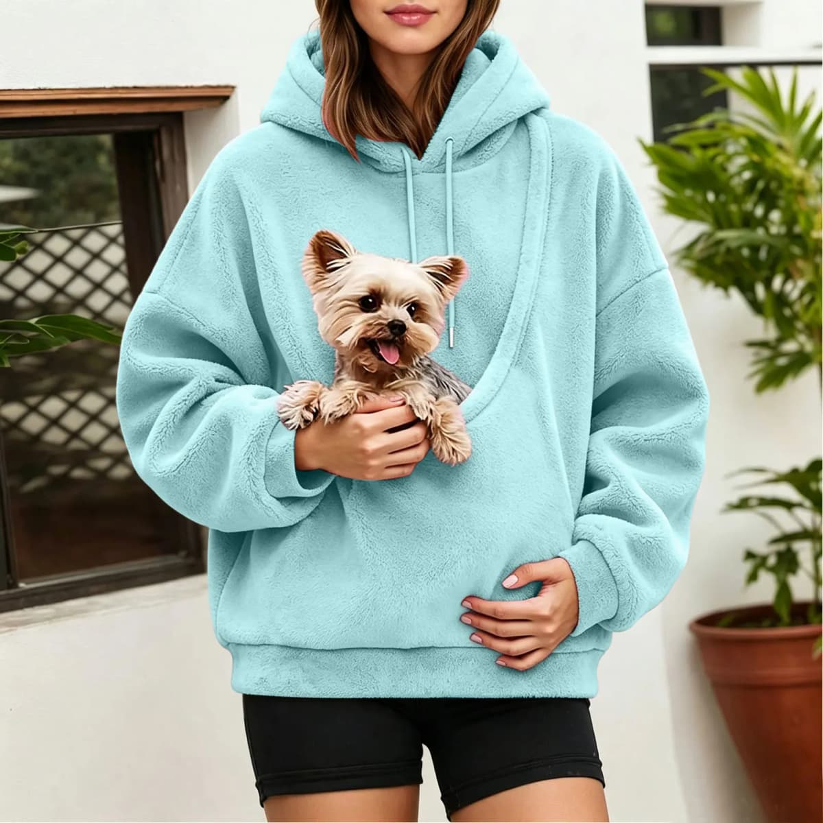 Unisex Fall And Winter Casual Fleece Solid Color Pet Pocket Hooded Sweatshirt Funny Pullover Women Sweatshirt