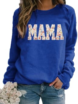 Ladies' Autumn and Winter Loose Casual Comfortable MAMA Letter Pattern Printed Thick Long-Sleeved Round Neck Hoodie Pullover